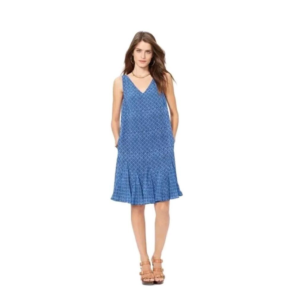 Lauren Ralph Lauren Womens Indigo Sky Geometric Print V-Neck Sleeveless Dress 12